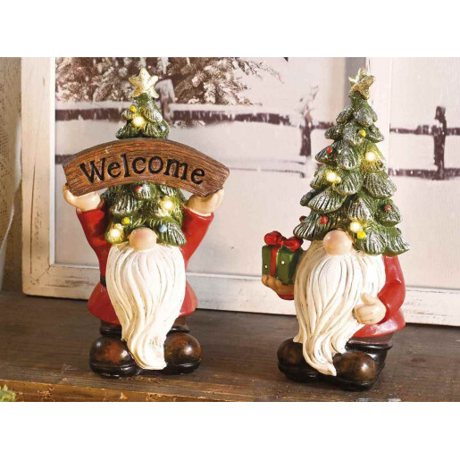 Set 2 figurine Mos Craciun polirasina multicolora cu led cm 10,5 x 8 x 19,5 H