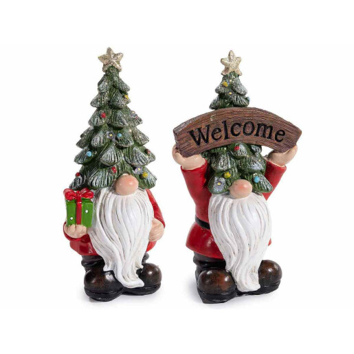 Set 2 figurine Mos Craciun polirasina multicolora cu led cm 10,5 x 8 x 19,5 H