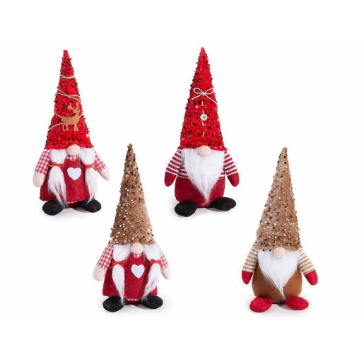 Set 4 figurine Mos Craciun si Craciunita textil multicolor cm 15x13x34 H