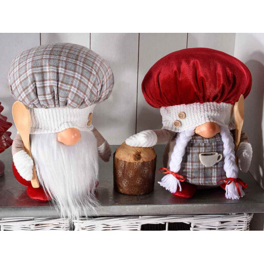 Set 2 figurine Mos Craciun si Craciunita textil multicolor 18x16x24 cm
