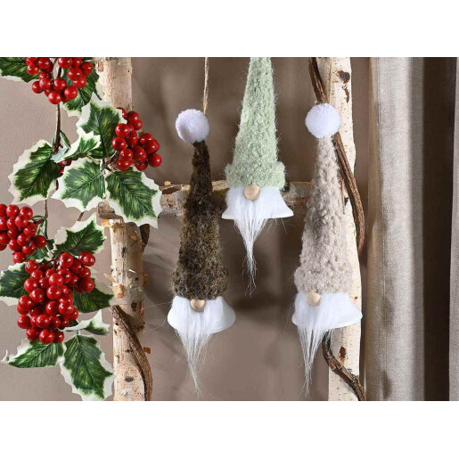 Set 9 ornamente brad Mos Craciun Ingeri textil Ø 6,5 x 19 H