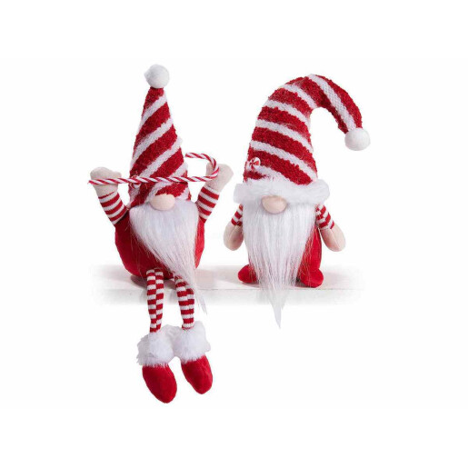 Set 2 figurine Mos Craciun textil alb rosu cm 13 x 9 x 22  H, 15 x 8 x 36 H