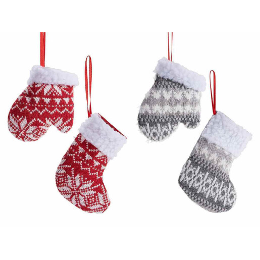 Set 4 ornamente brad Craciun textil multicolor cm 10 x 13 H,  9 x 11 H