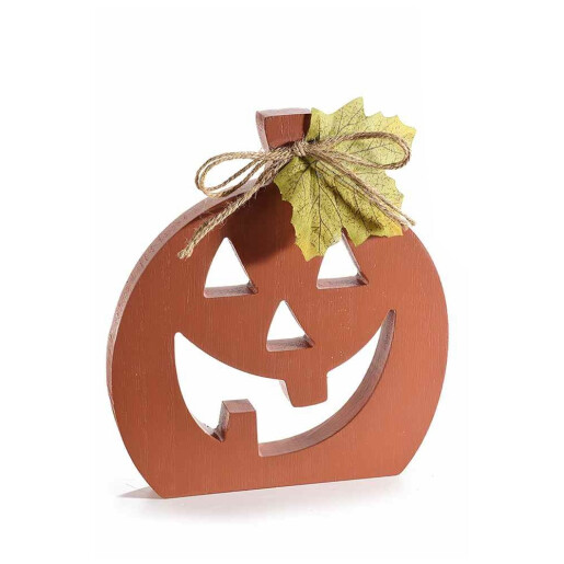 Dovleac Halloween lemn maro poliester verde 15,5 x 2 x 17 H