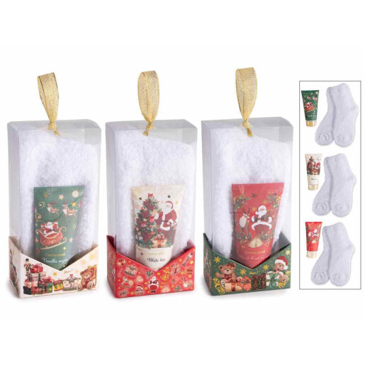 Set 3 creme picioare parfumate 3 perechi sosete cadou Craciun Winter cm 8,5x5,5x18 H, 60 ml