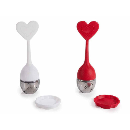 Set 2 infuzoare ceai otel silicon rosu alb in cutie cadou 2 x Ø 4 x 15 H