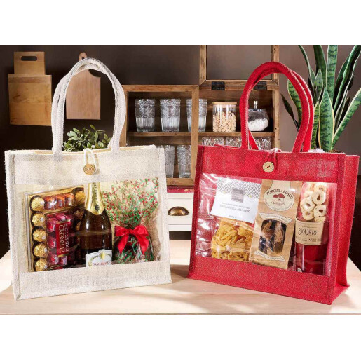 Set 4 gentute cadouri iuta rosie natur cm 38x15x60 H