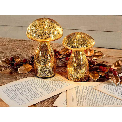 Ciupercuta decorativa sticla aurie cu led Ø 9,5 x 15 H