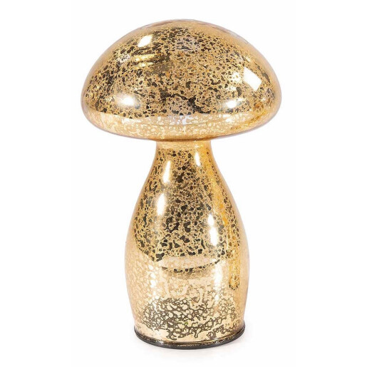 Set 2 Ciupercute decorative sticla aurie cu led Ø 11 cm x 18 H, Ø 9,5 x 15 H