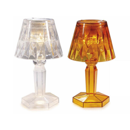 Set 2 veioze plastic maro ambra transparent cu led Ø 6,5 cm x 12 H