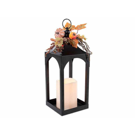 Felinar metal negru cu lumanare led decor Dovleci cm 17x17x47 H