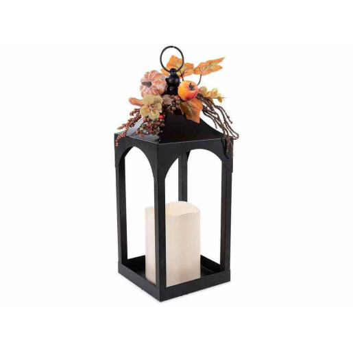 Felinar metal negru cu lumanare led decor Dovleci cm 17x17x47 H