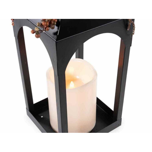 Felinar metal negru cu lumanare led decor Dovleci cm 17x17x47 H