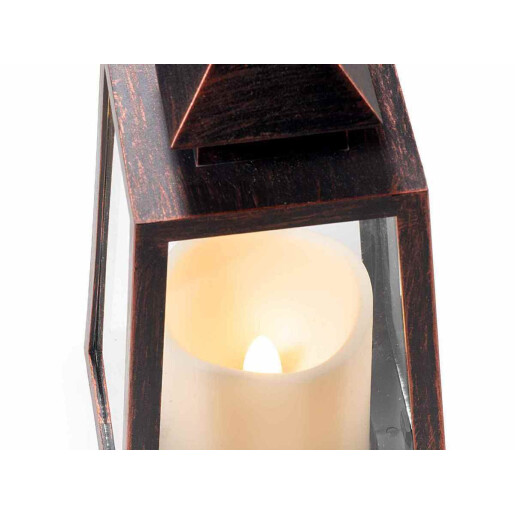 Set 3 felinare plastic maro cu led 10x10x24.5 cm