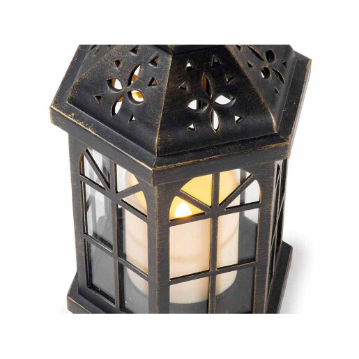 Set 2 felinare plastic negru auriu cu led 14x12.5x27 cm