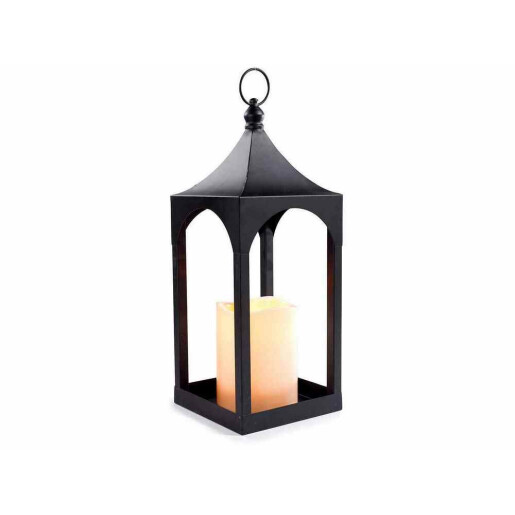 Felinar metal negru cu lumanare led cm 17x17x47 H