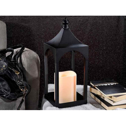 Felinar metal negru cu lumanare led cm 17x17x47 H