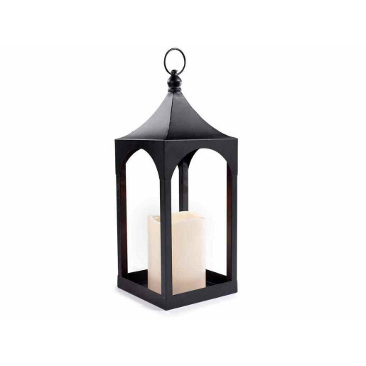 Felinar metal negru cu lumanare led cm 17x17x47 H