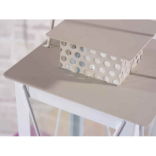 Set 4 felinare metal alb ocru 18x18x58.5 cm, 15x15x49.5 cm, 12x12x40.5 cm, 10x10x29 cm