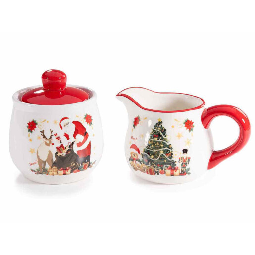 Set Craciun zaharnita, latiera ceramica multicolora Ø9,5cmx11H, 13,5 x 9 x 8,5 H , 250 ml