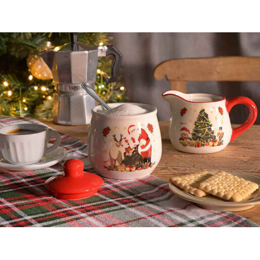 Set Craciun zaharnita, latiera ceramica multicolora Ø9,5cmx11H, 13,5 x 9 x 8,5 H , 250 ml