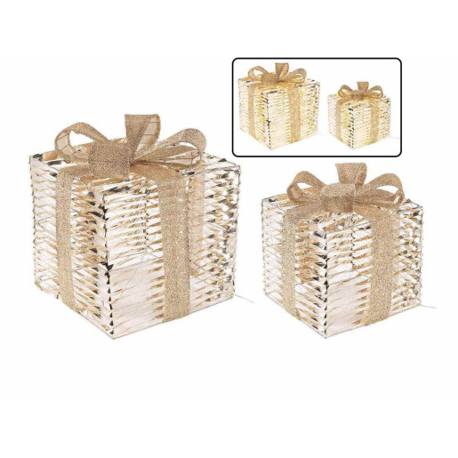 Set 2 decoratiuni metal auriu leduri 41x41x46 cm, 31x31x36 cm