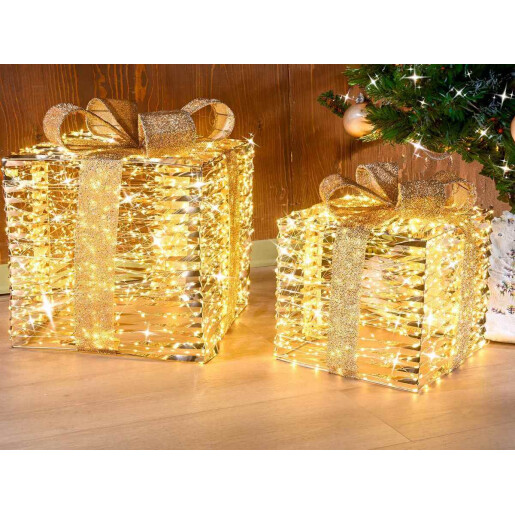 Set 2 decoratiuni metal auriu leduri 41x41x46 cm, 31x31x36 cm