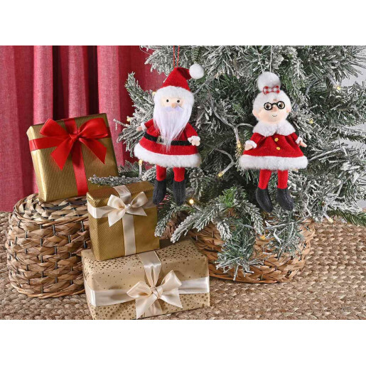 Set 2 ornamente brad Mos Craciun, Craciunita textil multicolor cm 22 H