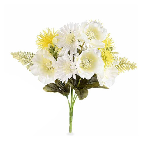 Buchet flori artificiale Gura Leului si Papadie galben alb verde 28 cm