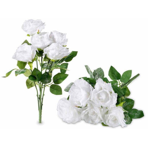 Buchet Trandafiri artificiali albi verzi 46 cm