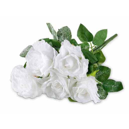 Buchet Trandafiri artificiali albi verzi 46 cm