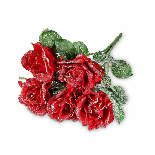Set 4 buchete Trandafiri artificiali rosii verzi 46 cm