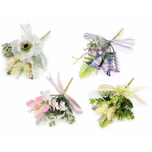 Set 4 flori artificiale si Fluturasi multicolor cm 20 H