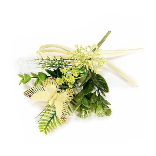 Floare artificiala si Fluturas verde galbena cm 20 H