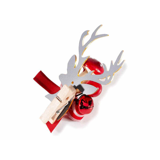 Set 40 ornamente brad Craciun lemn textil cu clips 5x9 cm