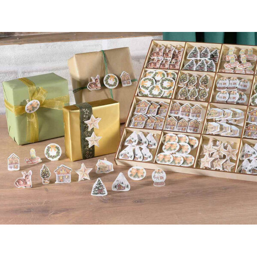 Set 288 ornamente brad Craciun lemn multicolor 3,2 x 3.2 H