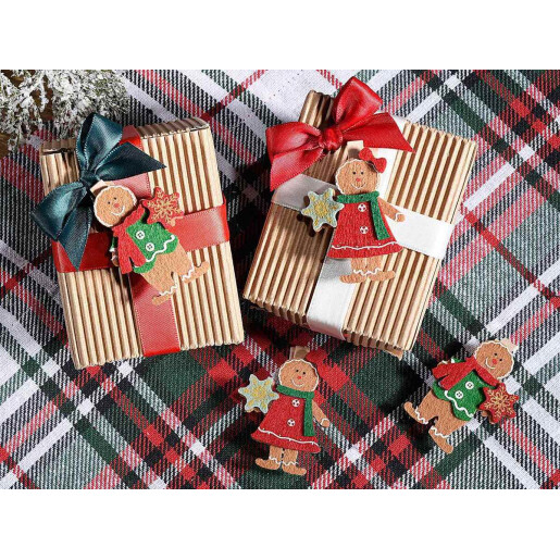 Set 6 ornamente brad Turta Dulce textil multicolor 4x5.5 cm