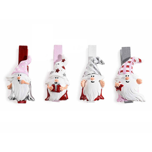 Set 6 decoratiuni Mos Craciun cu clips 2.5x4.5 cm