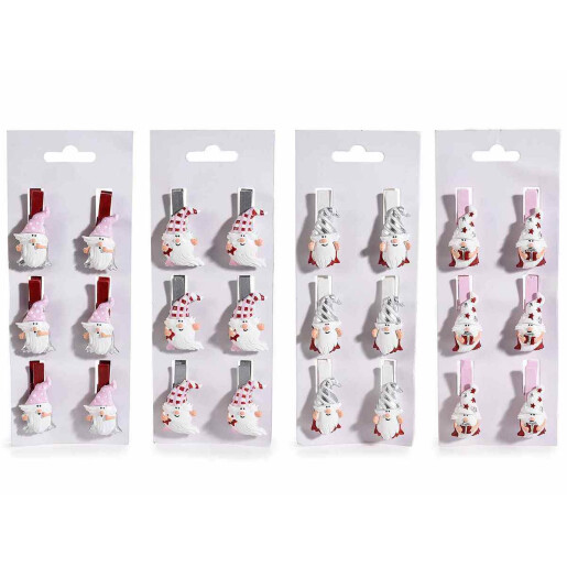 Set 6 decoratiuni Mos Craciun cu clips 2.5x4.5 cm
