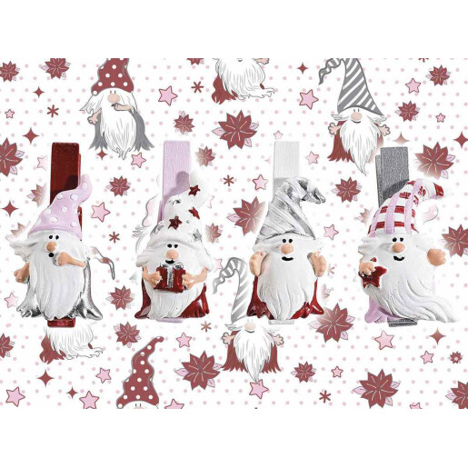 Set 6 decoratiuni Mos Craciun cu clips 2.5x4.5 cm