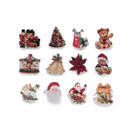 Set 288 ornamente brad Craciun lemn multicolor  3,2 x 3 H