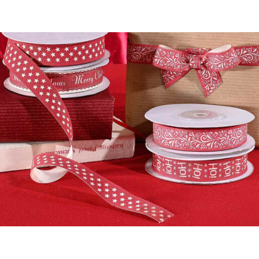 Set 8 role panglica textil rosu alb 15 mm x 10 m