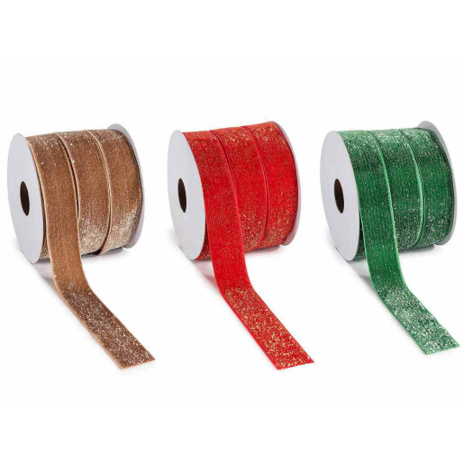 Set 3 role panglica Craciun catifea multicolora mm 25 x 15 m