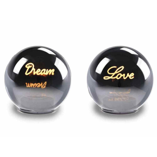 Set 2 sfere decorative sticla gri cu led Love Dream Ø 12 cm x 10,5 H 