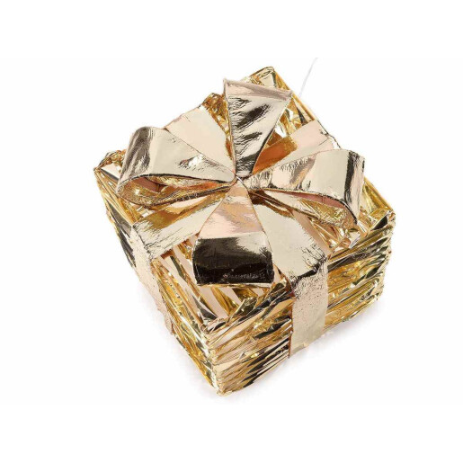 Set 3 decoratiuni Craciun metal auriu cu leduri 25x25x28 cm, 20x20x23 cm, 15x15x17 cm
