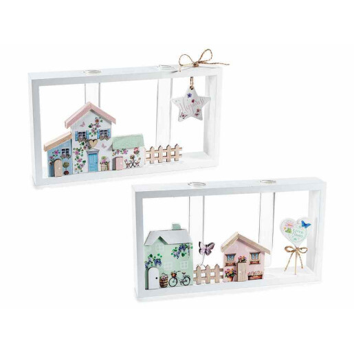 Set 2 decoratiuni Casute lemn multicolor cm 25 x 4 x 13,5 H