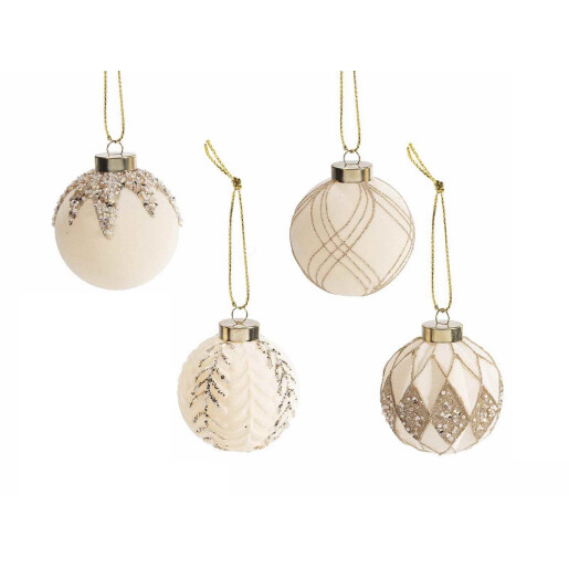 Set 12 globuri brad Craciun sticla crem Ø 7,5 cm