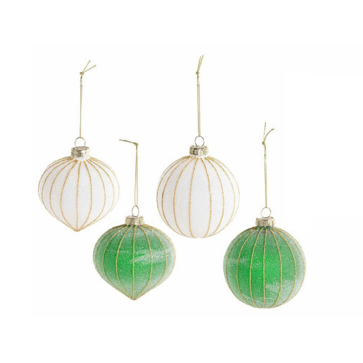 Set 12 globuri brad Craciun sticla alba verde Ø 8 cm