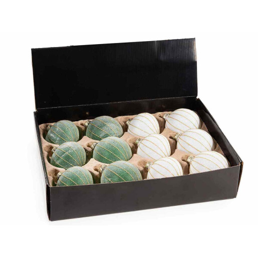 Set 12 globuri brad Craciun sticla alba verde Ø 8 cm