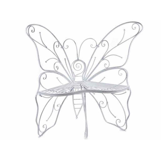 Banca gradina fier alb patinat Fluturas 112x65x108 cm